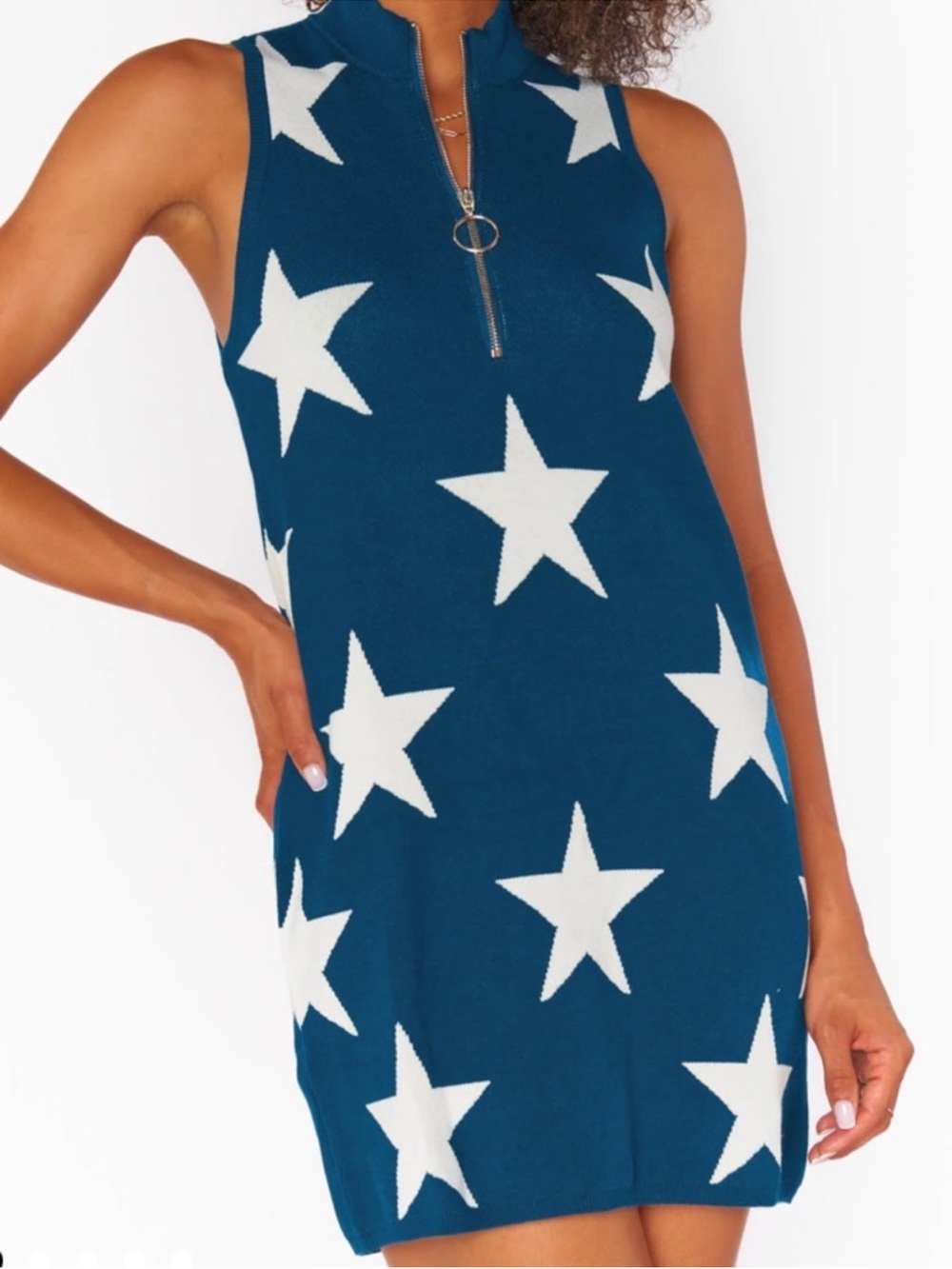 Show Me Your MuMu blue Star Zip-Front Mini Dress
